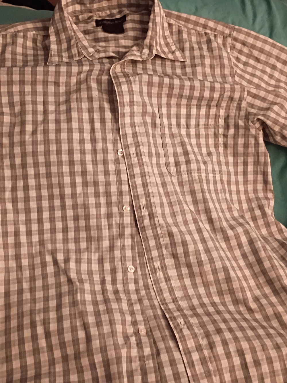Men's Casual Gray & White Check Button-Down Shirt